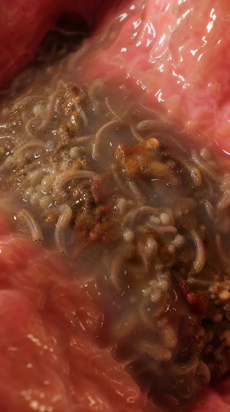 Las colonias debajo de la capa de grasa, comiendo primero