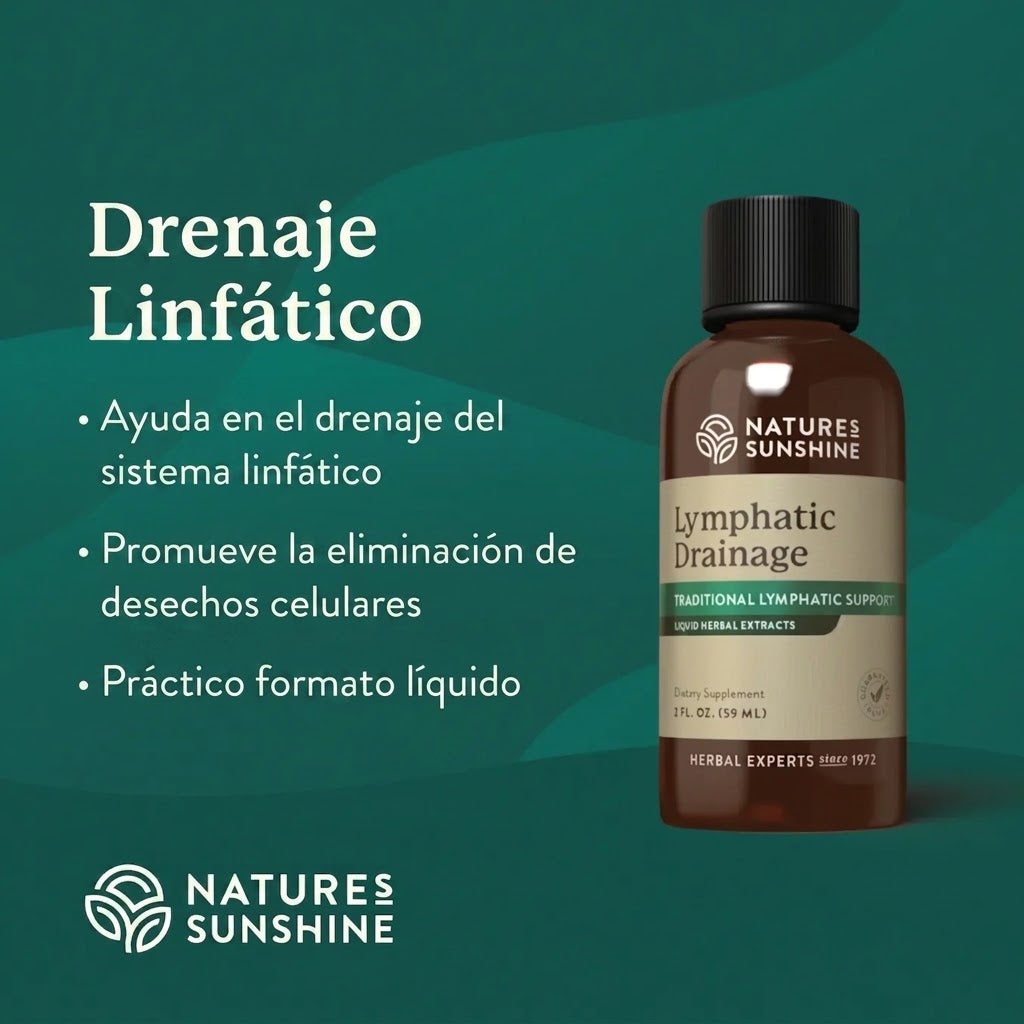 Ayuda en el drenaje del sistema linfático · Elimina desechos celulares · Formato líquido