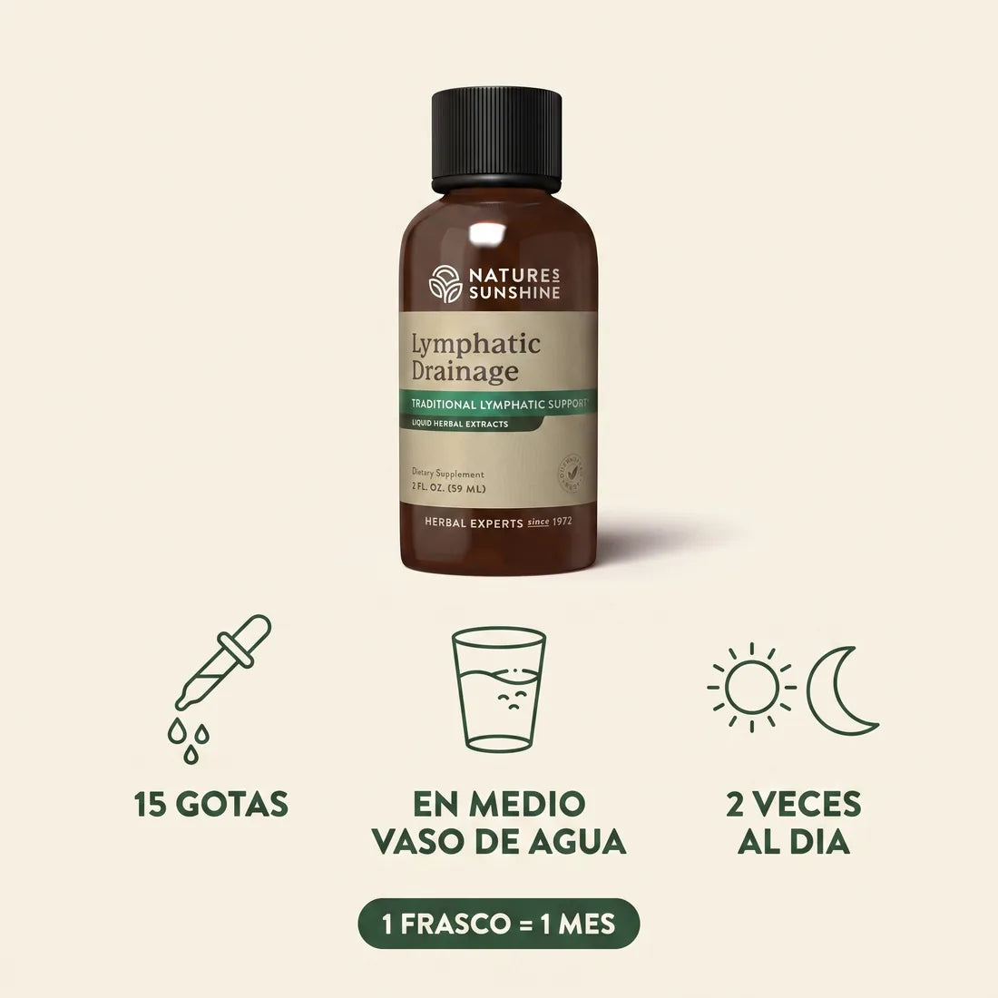 Cómo se toma: 15 gotas en medio vaso de agua, dos veces al día · un frasco es un mes