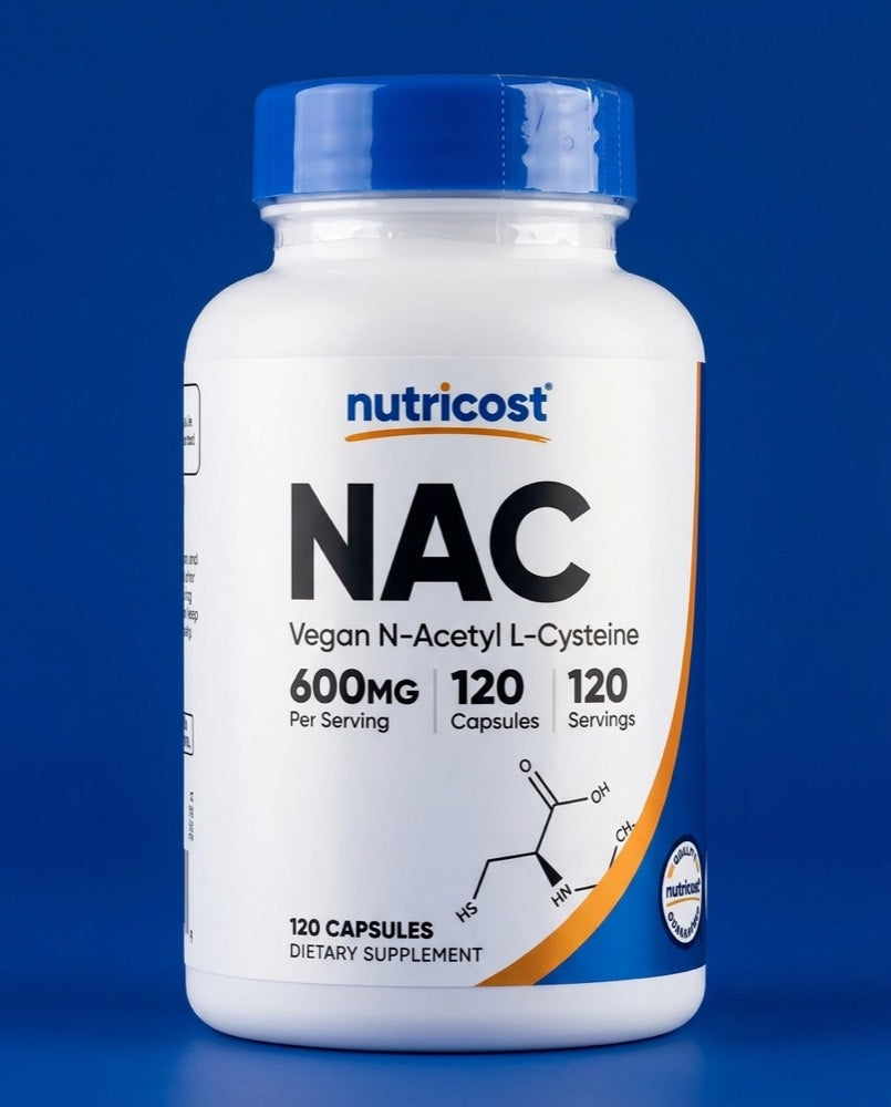 Frasco original Nutricost NAC 600 mg sellado de fábrica