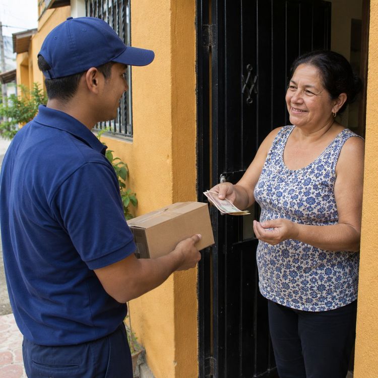 El mensajero te la entrega en la puerta y ahí pagas