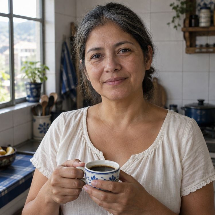 Ella, en su cocina
