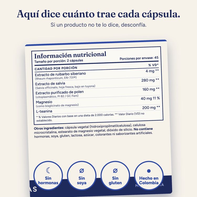 Etiqueta con la información nutricional