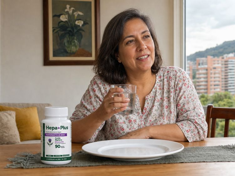 Mujer liviana y sonriente en el comedor